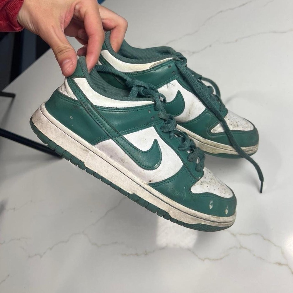 Nike Dunk Low Kids Shoes White Dark Green HF4798-100 Size 7Y